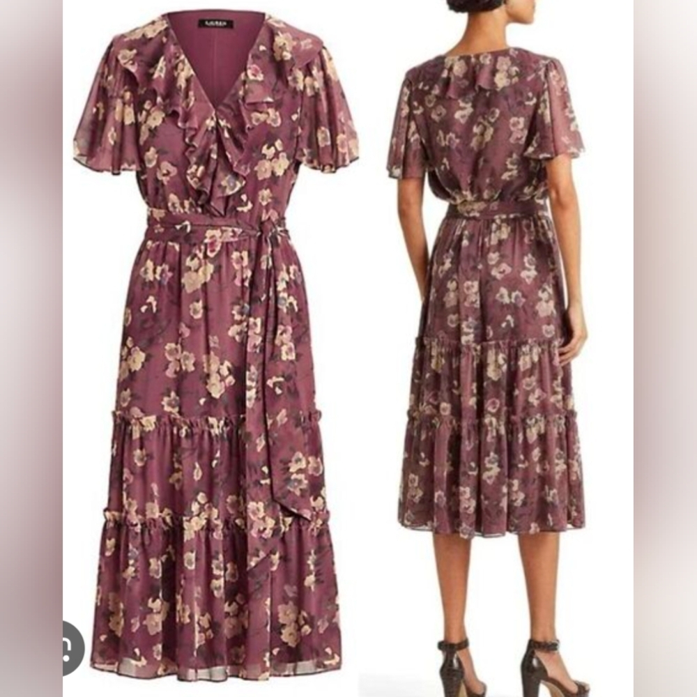 169-NWT Ralph Lauren Purple Floral Midi Dress